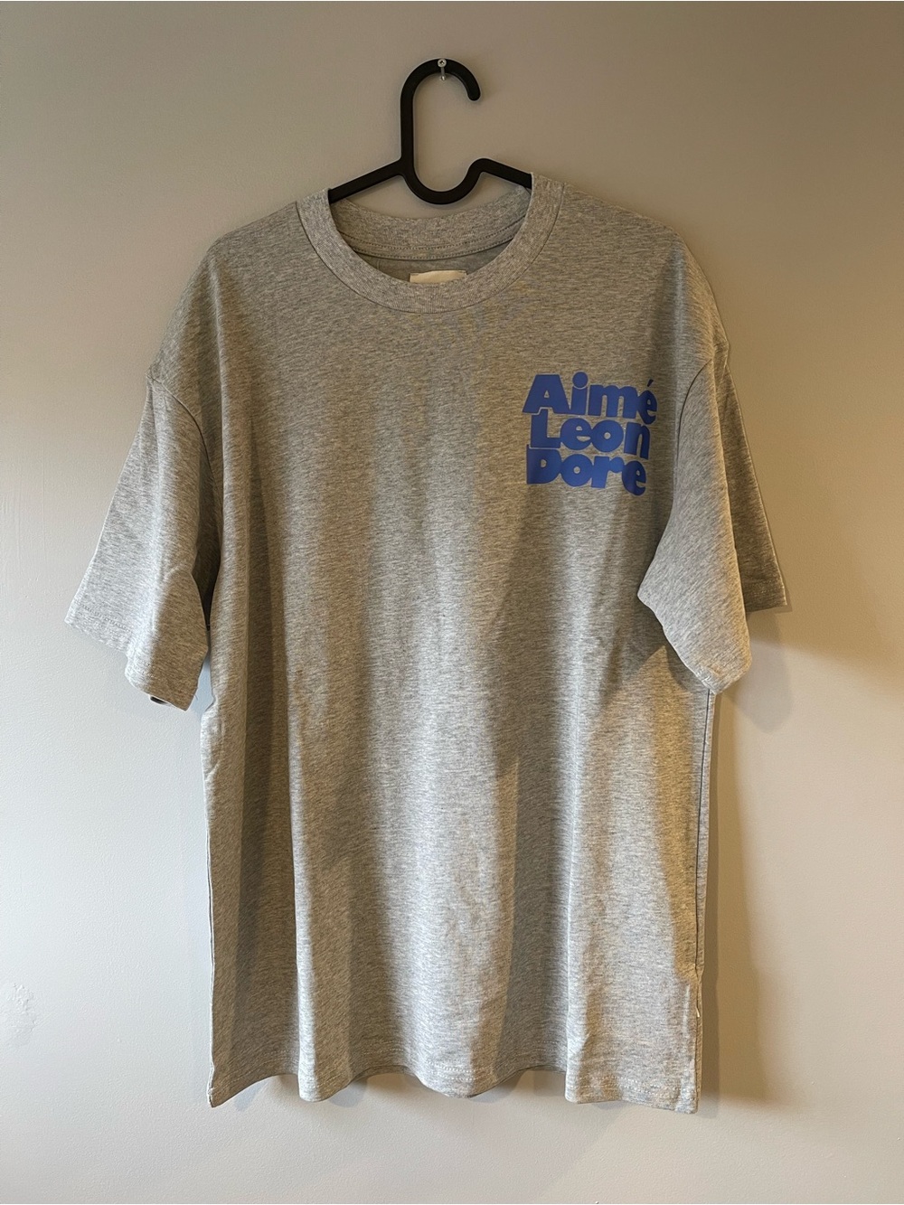 Aime Leon Dore Gray Short-Sleeve Tee with Blue Chest Logo